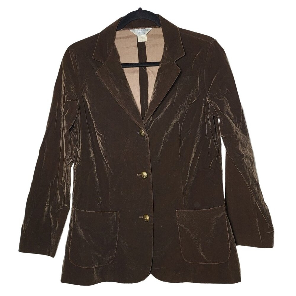 Vintage Sears Womens Brown Velvet 3 Button Blazer Size 12 Steampunk Retro Twee